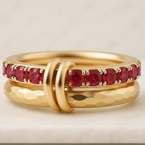 Ruby Interlocking Multi Band Gemstone Ring Stackable Connector Design Elegant Fine Jewelry