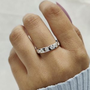 Flush Set Diamond Band Dainty Diamond Ring 14k Solid Gold Diamond Wedding Ring for Women Stacking Ring Anniversary Jewelry Gift