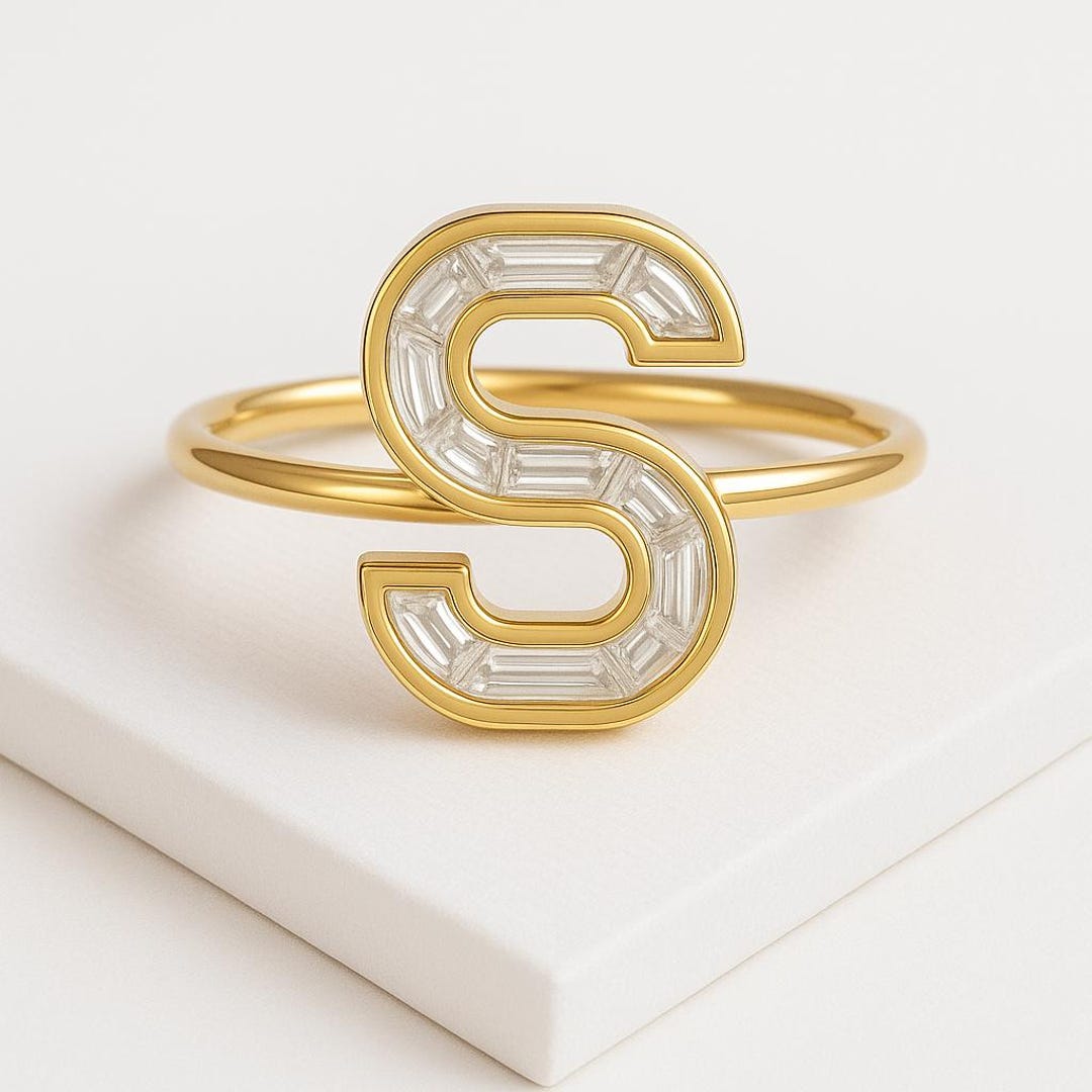 Large Alphabet Letter Ring Custom Pave Initial Ring Letters Ring ...