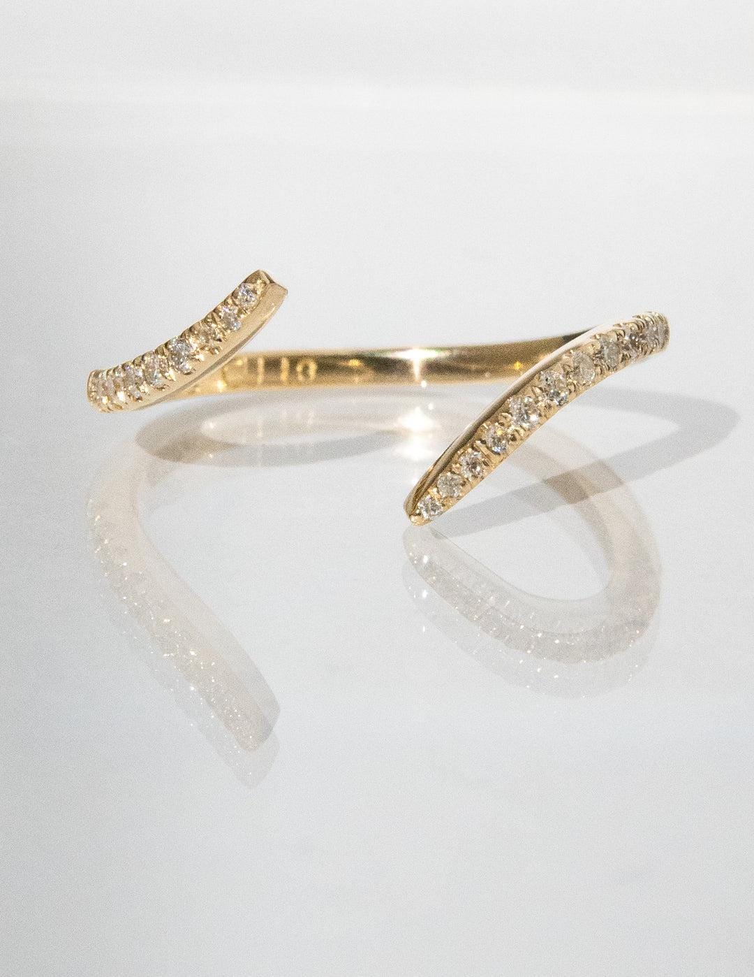 Round Cut Lab Grown Diamond Women Ring, Bypass Crossover Open Cuff Ring, Minimalist Thin Gold Ring Bridesmaids Gift for Her, Stackable Ring