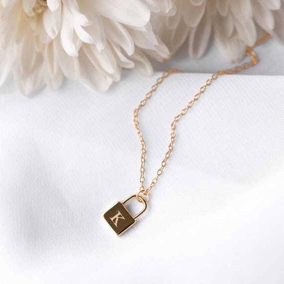 ★送料・関税込★GLOWNY★LOCK INITIAL NECKLACE★ Padlock Necklace, Initial Lock Necklace, 14K Gold Lock