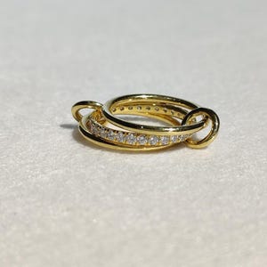 14K Yellow Gold Multi Link Connected Ring, Chunky Two Tone Connector Ring, Eternity Statement Ring, Interlocking Diamond Ring, Promise Gift