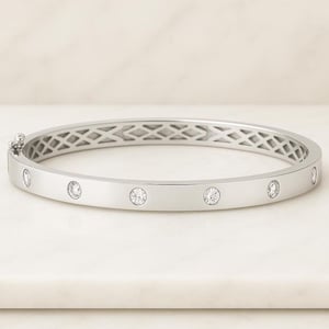 Flush Set Moissanite Diamond Bangle, 14k Gold Box Closure Bracelet