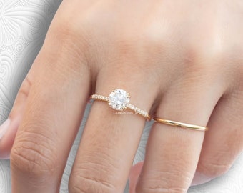 10K Gold Old Mine Round Cut Lab Grown Diamond Ring, Double Prong Set Diamond Ring, Personalised Diamond Ring For Her, Valentine Gifts