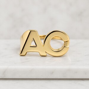 Anillo personalizado con doble letra inicial, anillo personalizado, anillos de pareja