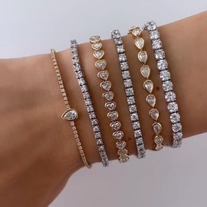 14K Yellow Gold Bezel Set Diamond Bracelet For Women | Trendy Multi Moissanite Diamond Tennis Bracelet | Elegant Endless Row Bracelet