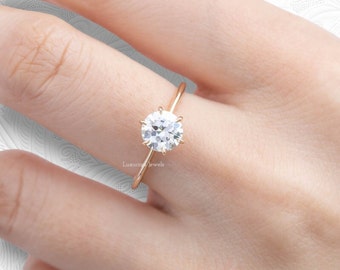 10K Gold Old Mine Round Cut Diamond Ring, Lab Created Engagement Ring, Christmas Surprise Gifts, Delicate Diamond Ring, Kiss Day Gift For Gf