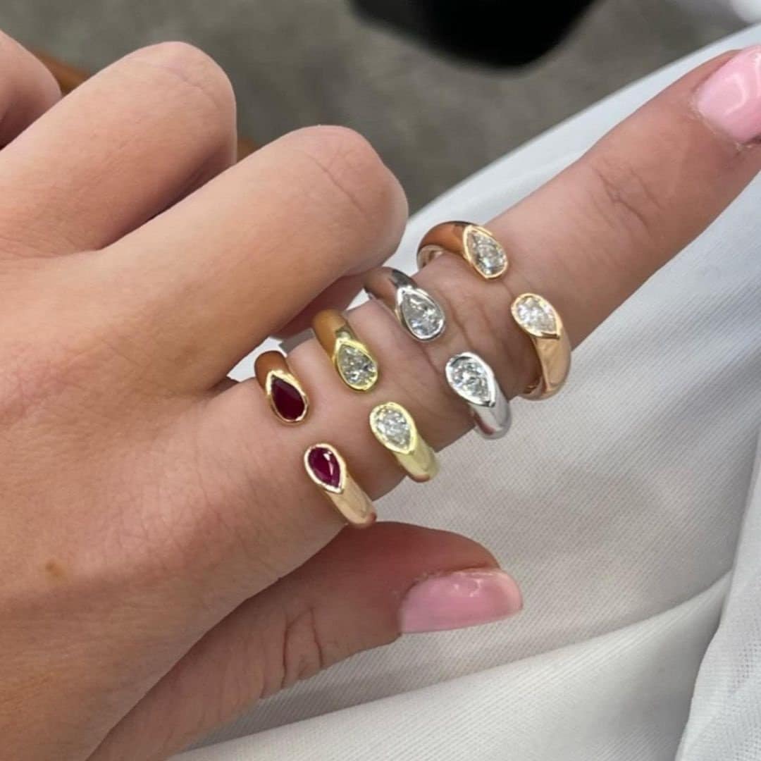 14k Gold Bezel Set Open Cuff Birthstone Ring Open Birthstone Ring Matching Cuff Open Birthstone Ring Double Birthstone Ring, Open Gap Ring