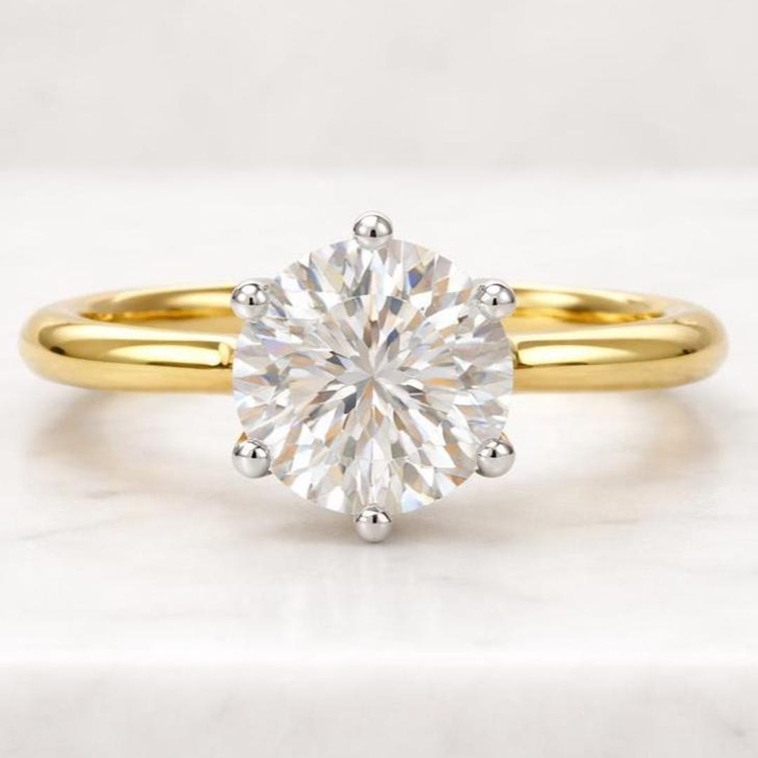 Round Cut Lab Grown Diamond Solitaire Engagement Ring 14K Yellow Gold ...