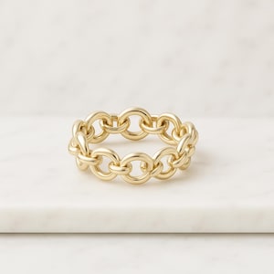 14K Gold Interlocking Chain Ring Chunky Statement Band