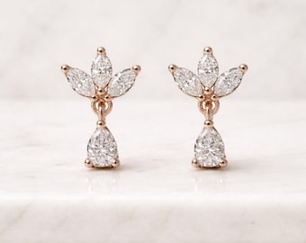 Marquise and Pear Lab Grown Diamond Drop Earrings 14K Solid Gold Dangle Earrings Eco Friendly Diamond Earrings Anniversary Gift For Women