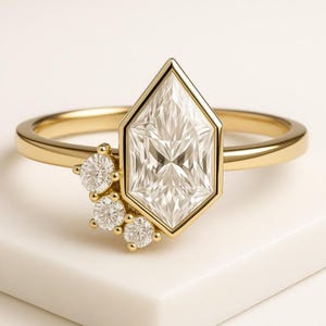 Shield Cut Moissanite Diamond Ring 14k Gold Bezel Set Engagement Ring