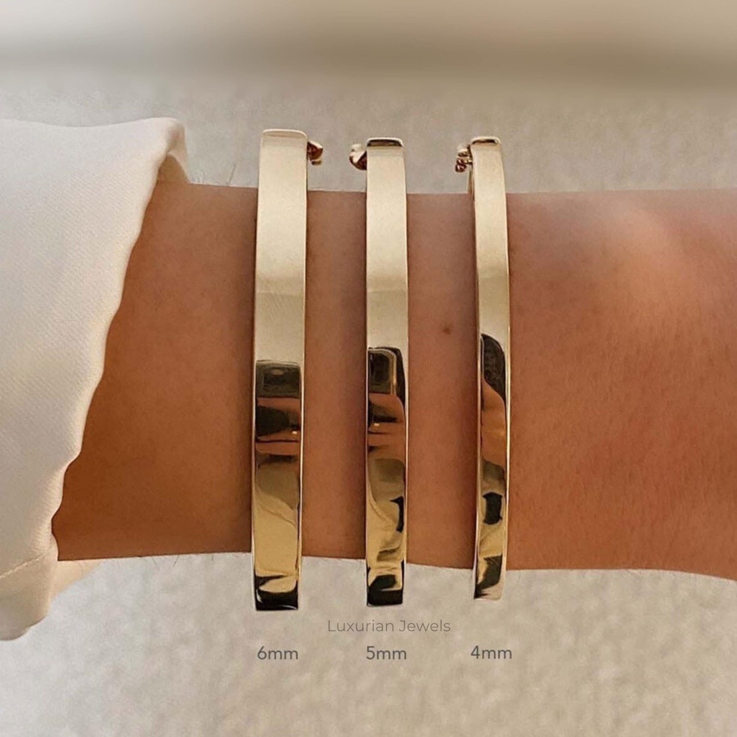 Flat Gold Bracelet Bangle, 4MM 5MM 6MM Hinged Bangle Bracelet, 14K Classic Solid Gold Bracelet, Plain Gold Wide Bangle, Gift for Daughter