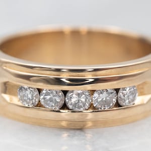 Channel Set Diamond Men's Band, Moissanite Diamond Men's Band, 14K Gold 5 Stone Band, Modern Channel Set Band, Comfort Fit Band For Men