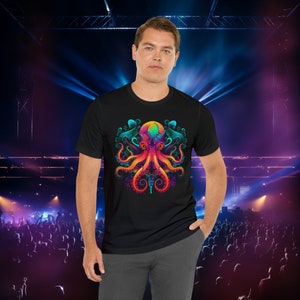 Psychedelic octopus print Unisex shirt for gift psychedelic neon print on t-shirt for party and festival