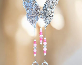 Vintage Butterfly Suncatcher: Crystal Prism Rainbow Maker Car Charm
