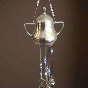 Vintage Pewter Sugar Bowl Wind Chime: Silverware Garden Art Suncatcher