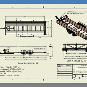 Car Hauler 6&#39;-3&quot;X19&#39; Bed Trailer fabrication printable Plans 5475lb 2.48ton load