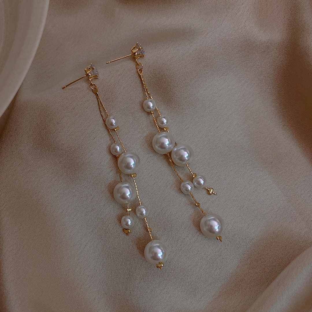 Pearl Tassel Earrings Pearl Long Tassel Drop Earrings Pearl - Etsy