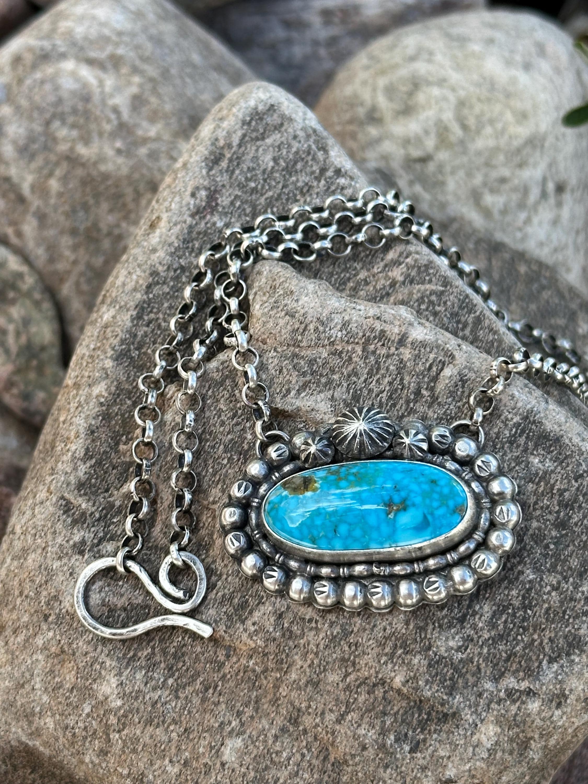One Of The Best Native American Navajo Hand Wrought Sterling Silver Royston Turquoise Necklace One Of The Best Native American Navajo Hand Wrought Sterling Silver Royston Turquoise Necklace