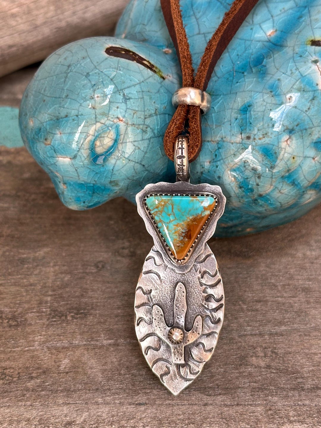 Artisan Handmade Kings Manassa Turquoise Desert Cactus Sterling