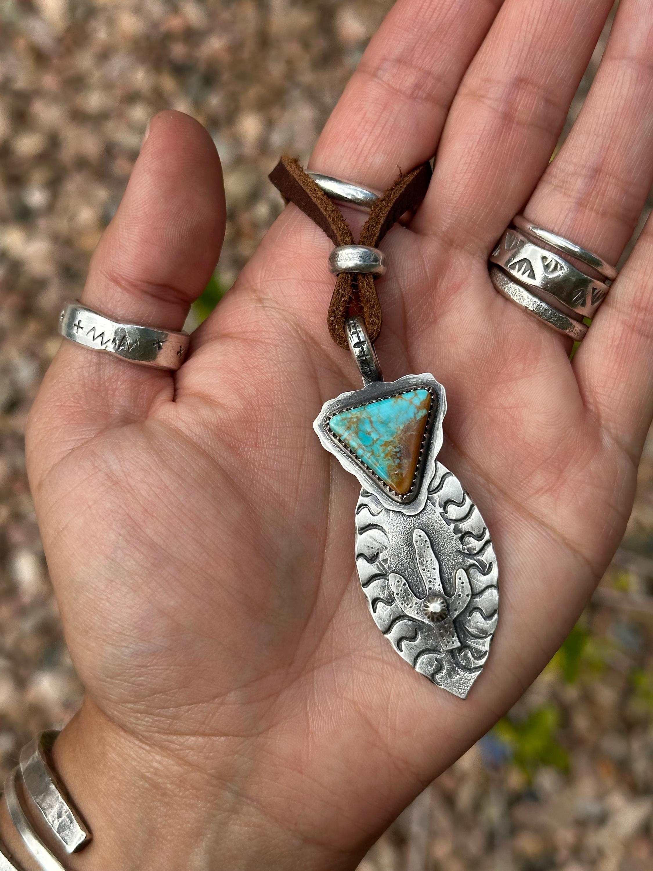 Artisan Handmade Kings Manassa Turquoise Desert Cactus Sterling