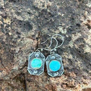 Artisan Handmade Palomino Turquoise Sterling Silver Southwestern Design Dangle Earrings USA Handmade Jewelry