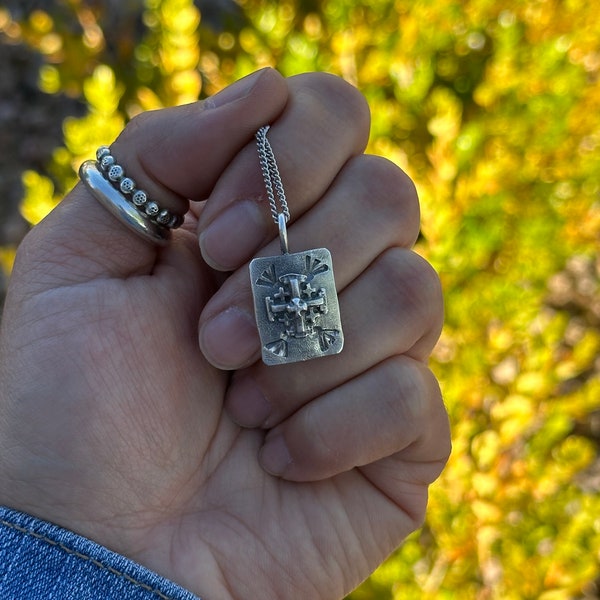 Artisan Handmade Tag Pendant with Cross Design Rustic Western Style Pendant USA Made Boho Western Style Jewelry