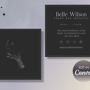 Unique BUSINESS CARD | Square Minimalist Business Card Template | Witchy, Editable Card Design | Spiritual, Astrology, Mystic Card
