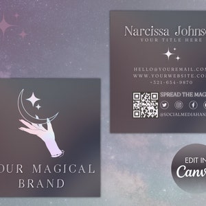 Modèle de CARTE DE VISITE UNIQUE | de visite de tarot de sorcière | Design de Cartes Carré Dégradé | Carte spirituelle, astrologie, mystique | Toile