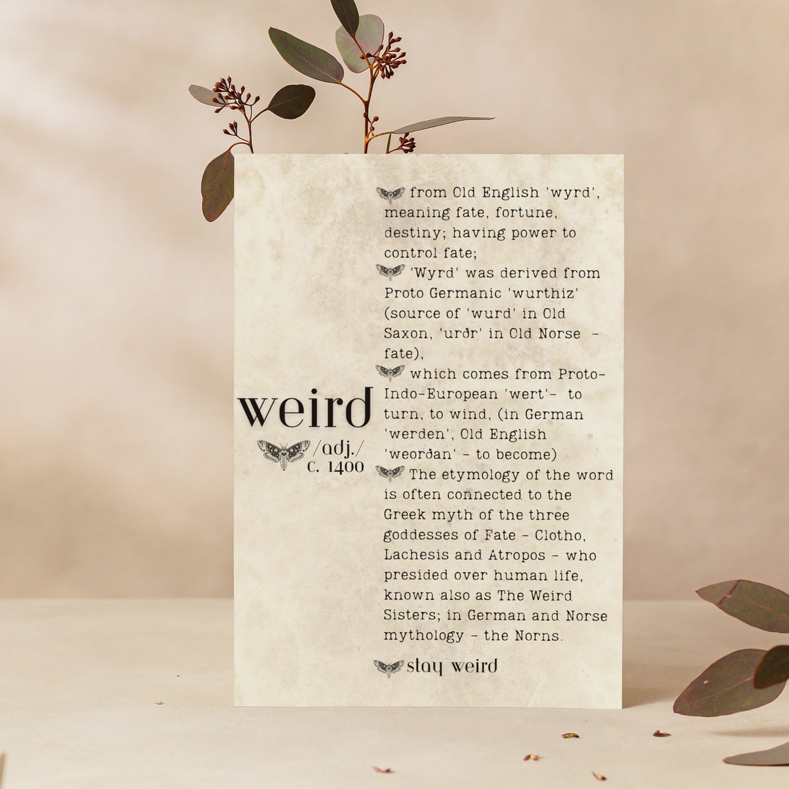 Dictionary Art Print Etymology Word Print Etymology of Weird Etsy