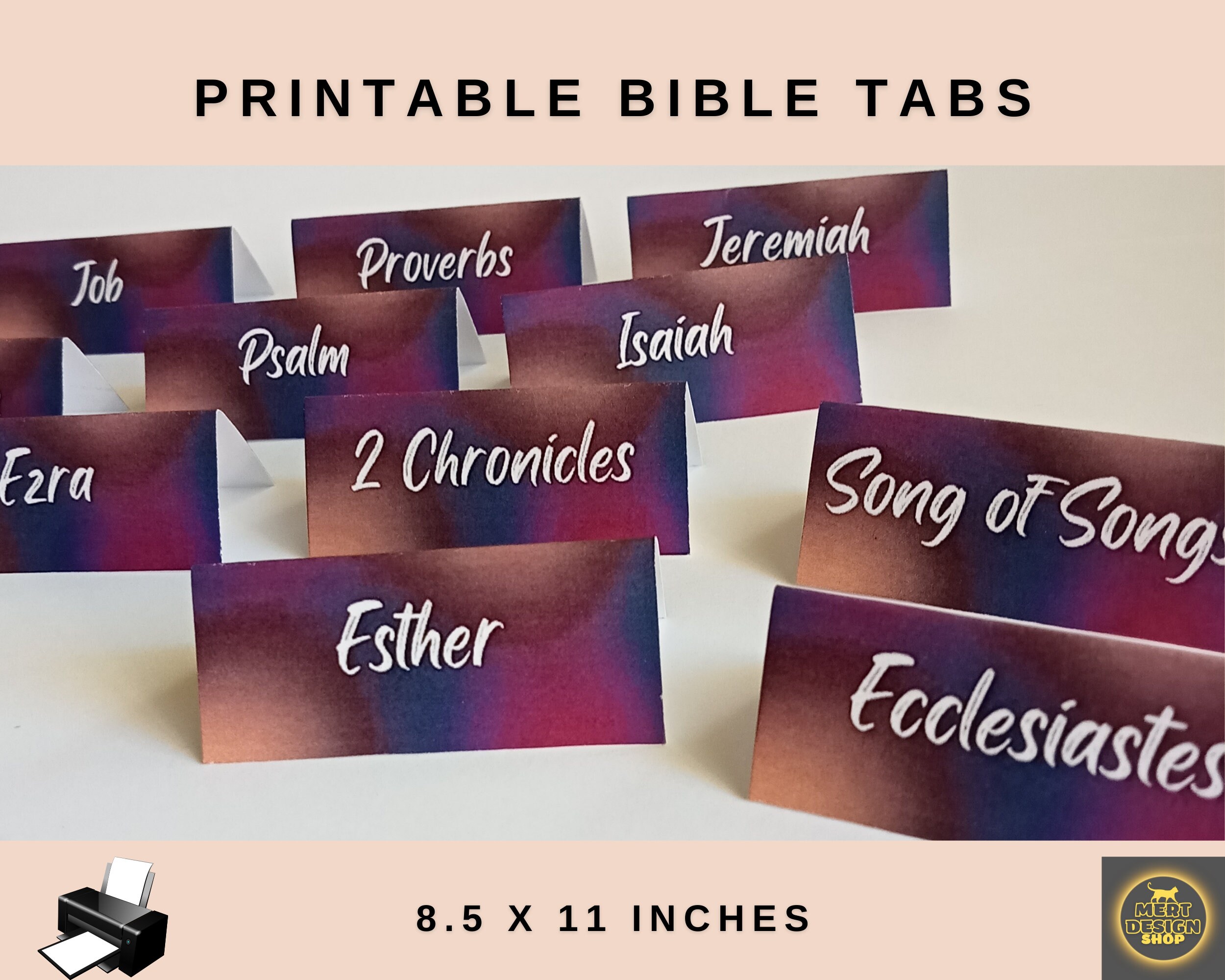 Printable Bible Tabs 2 in 1 Bundle 8.5 X 11 Inches Mixed Color Pattern ...