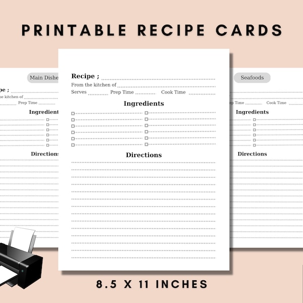 Printable Recipe Cards | 8.5 x 11 inches