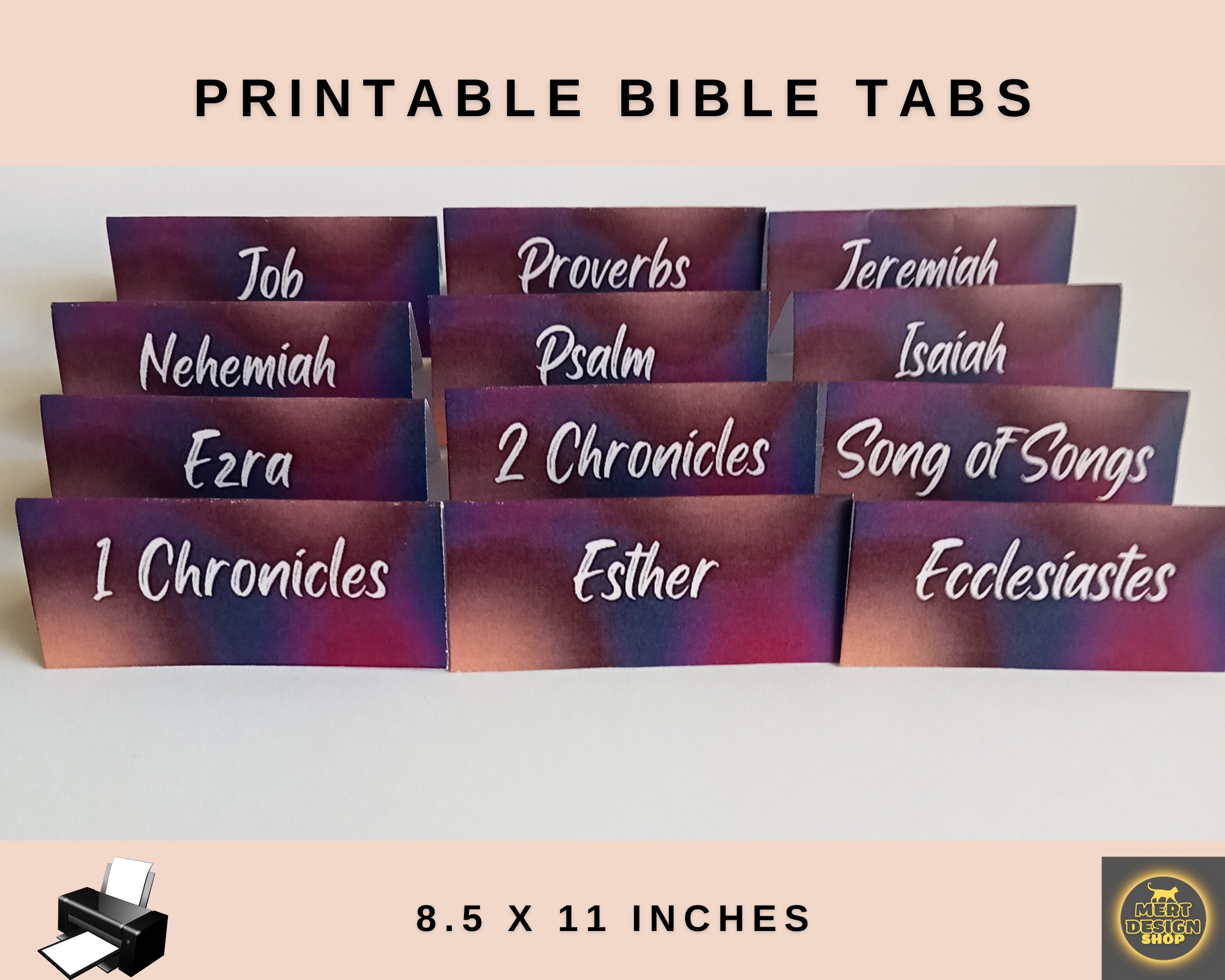 Printable Bible Tabs 2 in 1 Bundle 8.5 X 11 Inches Mixed Color Pattern ...