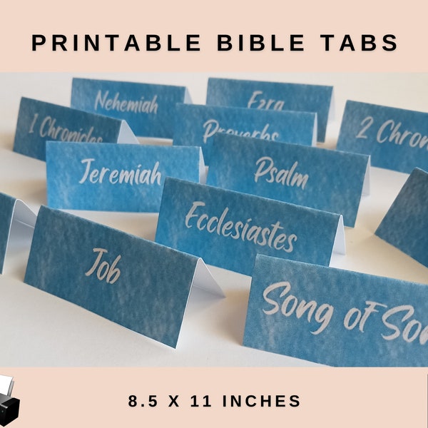 Printable Bible Tabs | 2 in 1 Bundle | 8.5 x 11 inches | Sky Blue Patterned