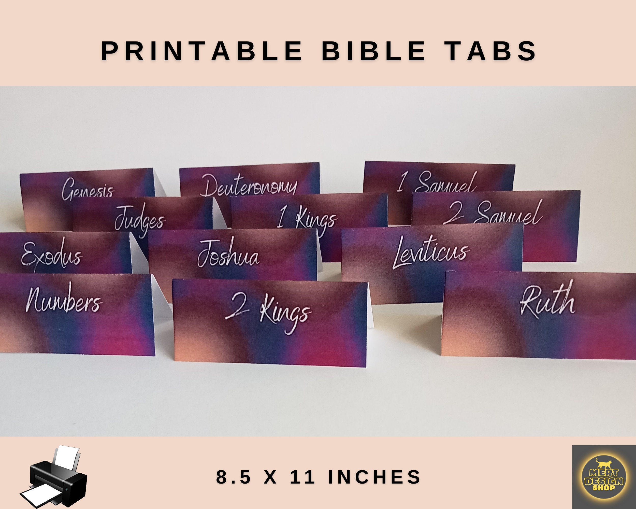 Printable Bible Tabs 2 in 1 Bundle 8.5 X 11 Inches Mixed Color Pattern ...