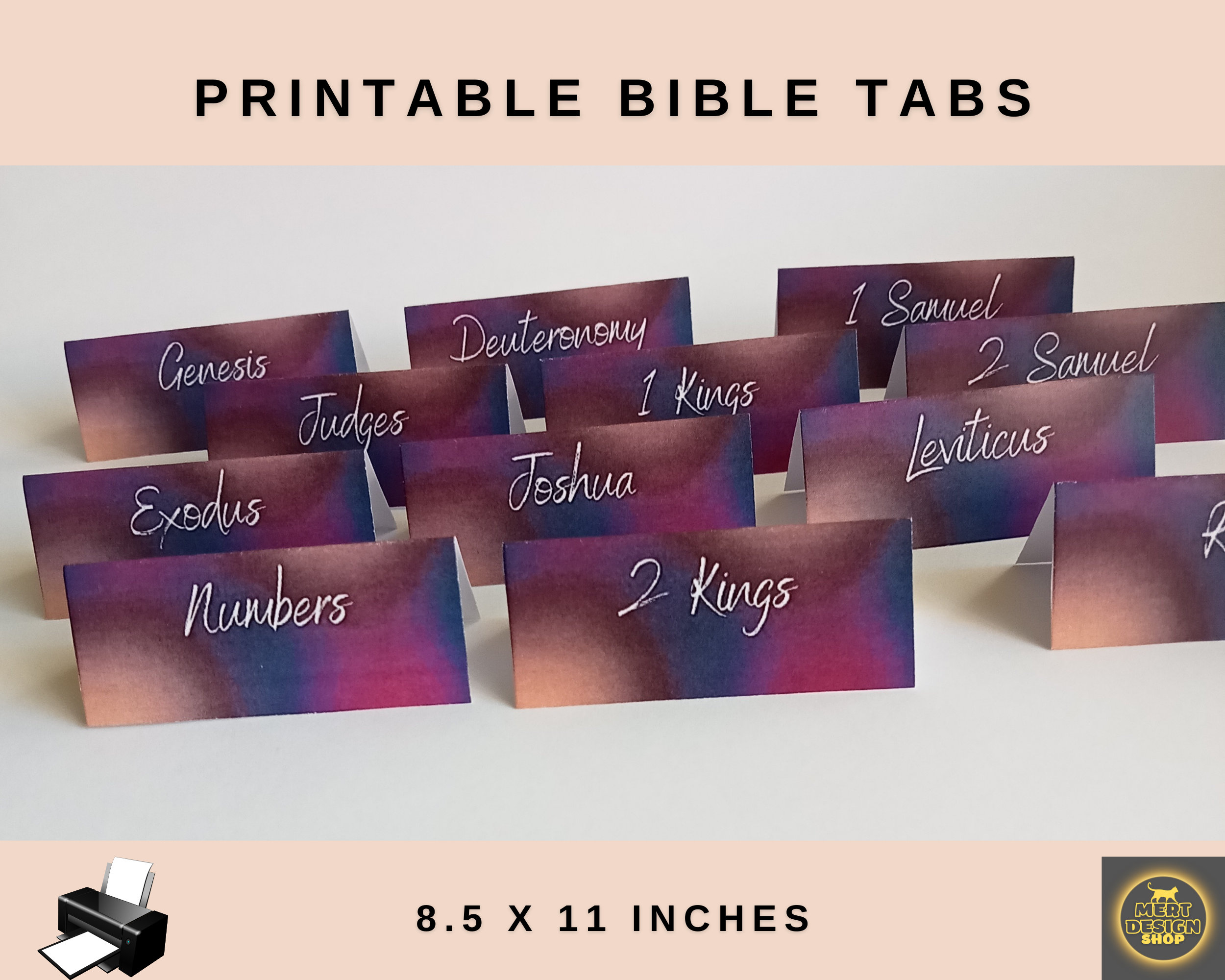 Printable Bible Tabs 2 in 1 Bundle 8.5 X 11 Inches Mixed Color Pattern ...