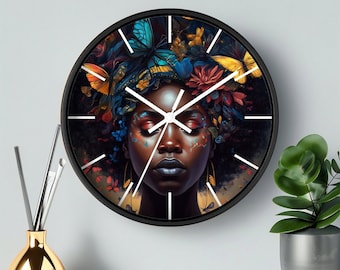 Reloj de pared floral decorativo, diseño floral moderno, decoración elegante del hogar, arte negro