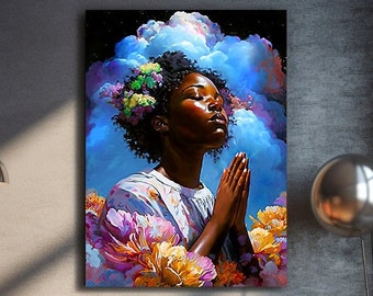 Praying Woman Art Print Abstract Black Art for Housewarming Gift Afrocentric Art Gift Digital Wall Art Poster