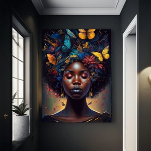 Black Woman With Afro Wall Decor Butterflies Black Art Print Abstract Art Digital Art Print Wall Art Poster