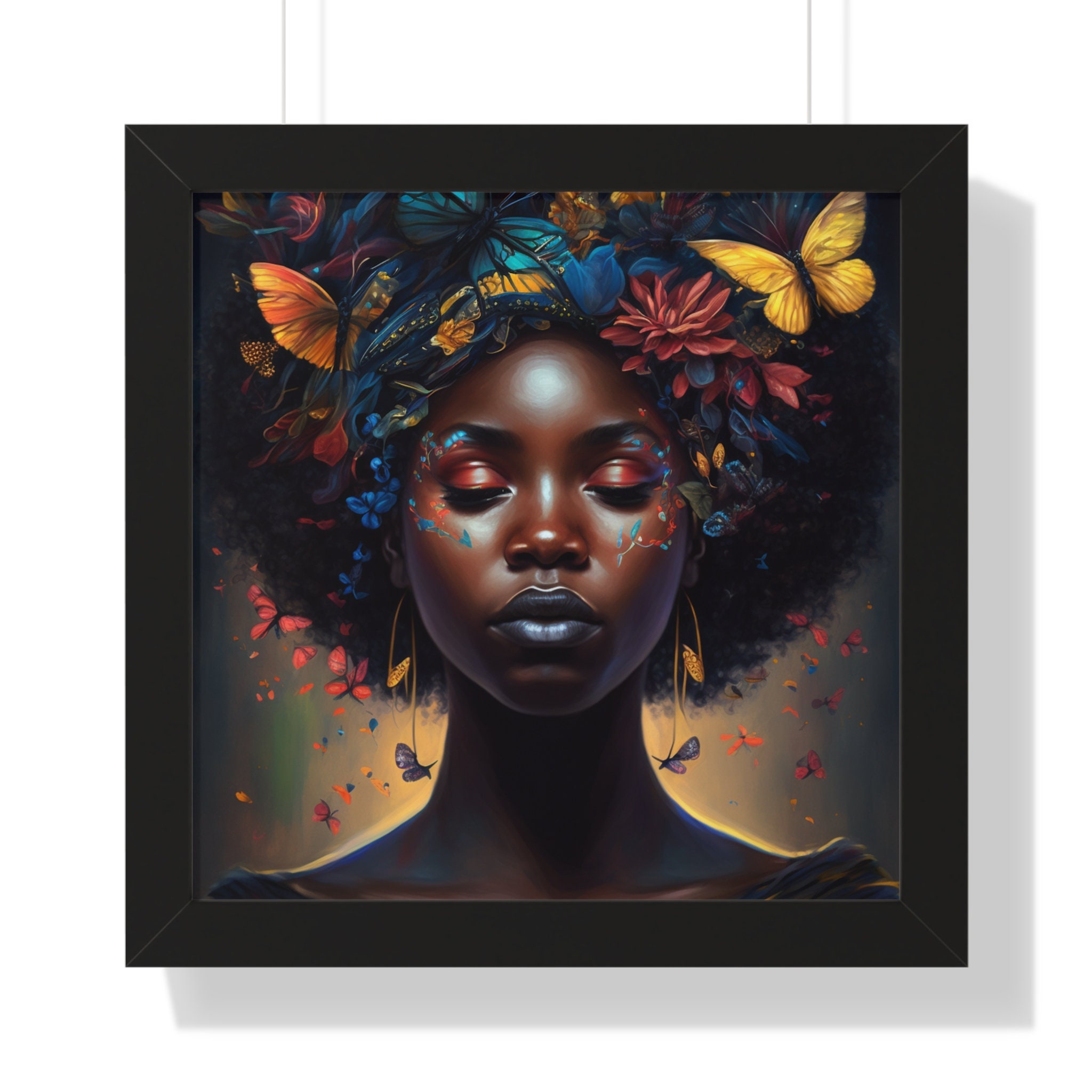 Black Woman With Afro Framed Wall Decor Butterflies Black Art Etsy