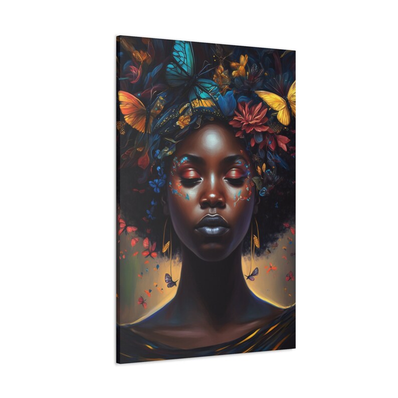 Black Woman With Afro Wall Decor Butterflies Black Art Canvas Abstract Art Digital Art Canvas Gallery Wraps image 3
