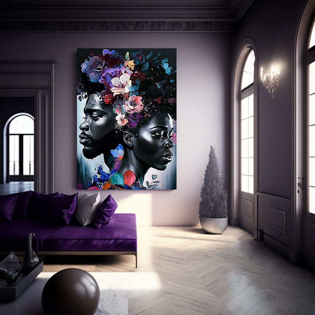 Black Love Digital Art Print Gift for Her Abstract Art for