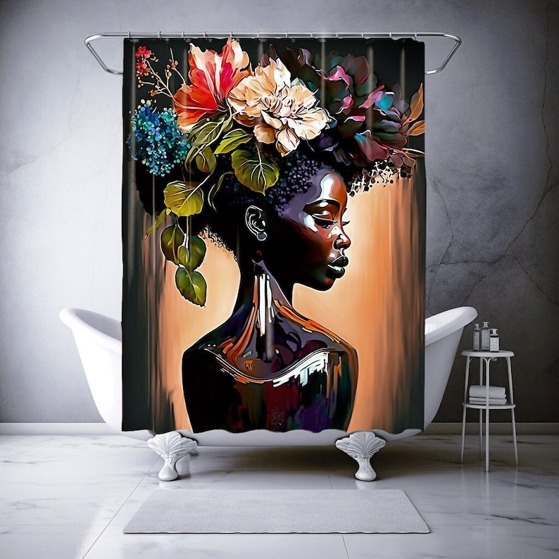 Black Art 71 74 Shower Curtain Shower Curtain Art Print Shower Decor Etsy
