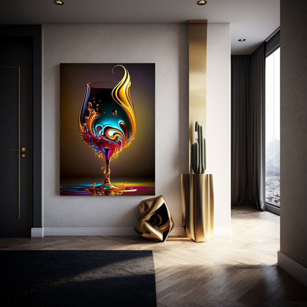 Wine Glass Wall Decor Gift for Her Art Print Abstract Art Etsy