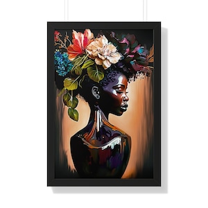 Flower Vase Black Woman Framed Print Abstract Art Digital Art Print Wall Art Framed Vertical Poster