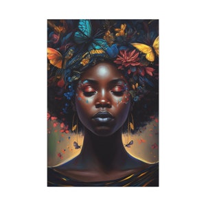 Black Woman With Afro Wall Decor Butterflies Black Art Canvas Abstract Art Digital Art Canvas Gallery Wraps image 5