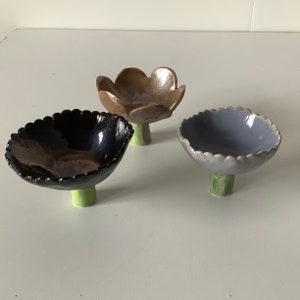 3 insect bird baths, flowers, ceramics, handmade pottery, patio garden plugs, plugs (1)