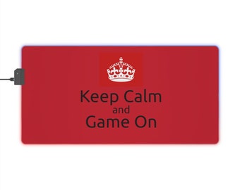 May include: Red gaming mouse pad with a white crown and the text "Keep Calm and Game On".