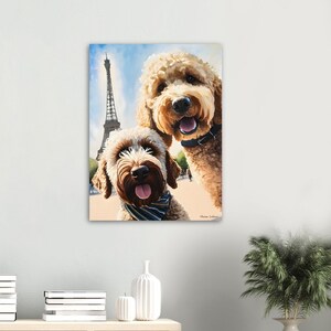 Labradoodles in Paris poster, Labradoodle selfie eiffel tower poster, perfect gift dog lovers